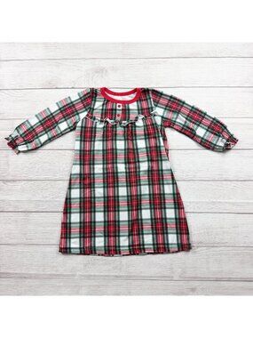 Tahari Girl Plaid Long Sleeve Nightgown Fleece Sleepwear Holiday 4T